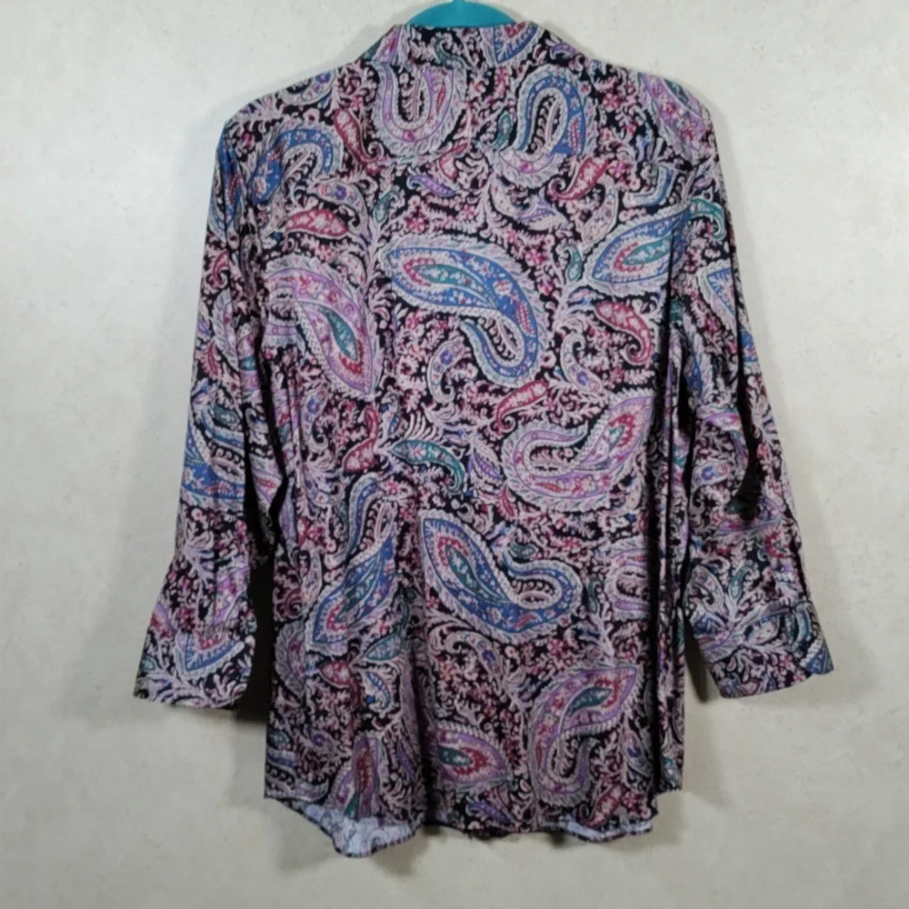2/$10 04178 Chaps teal & purple paisley No Iron button up shirt XL NWT - Picture 8 of 13